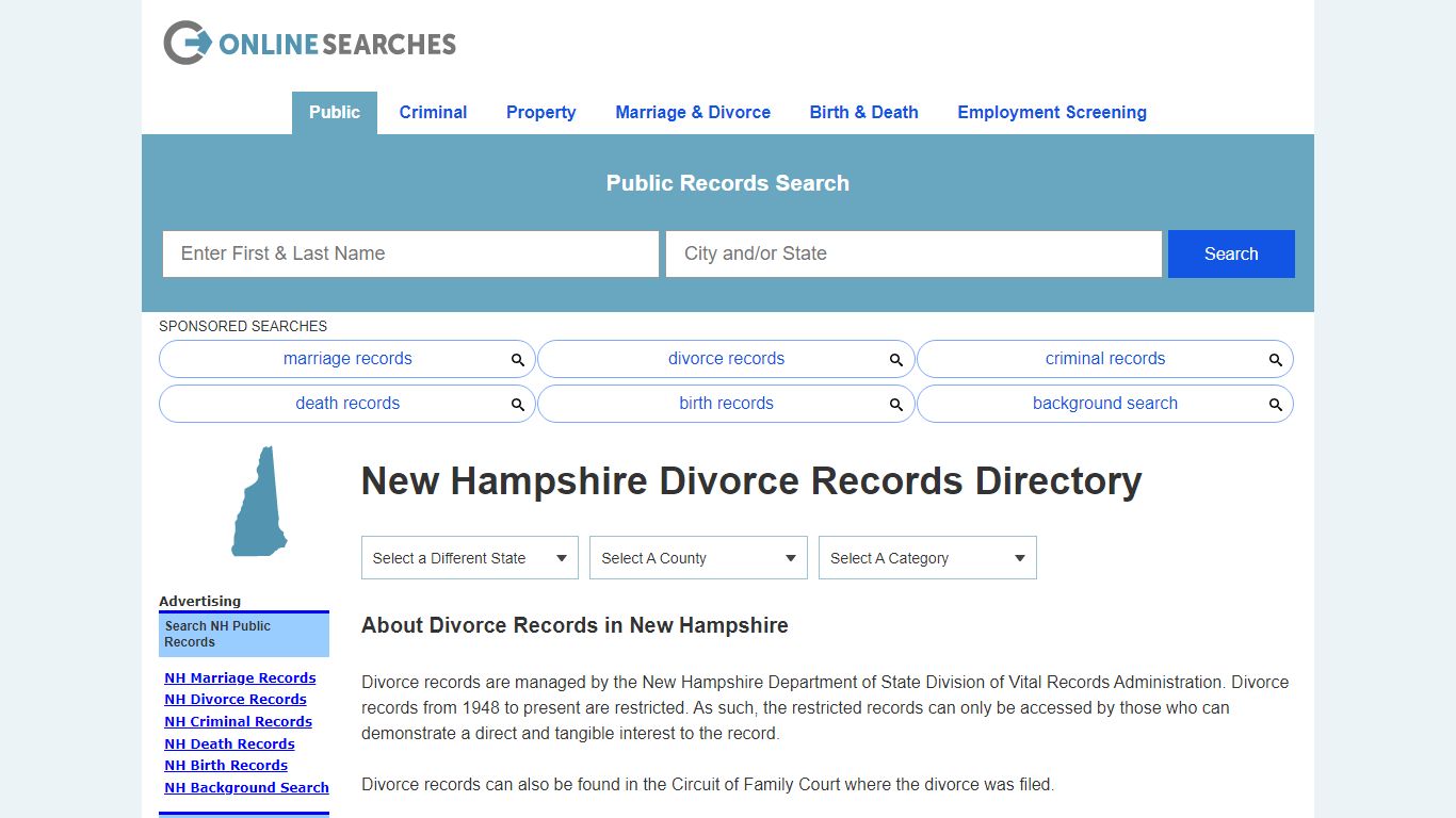 New Hampshire Divorce Records Search Directory - OnlineSearches.com